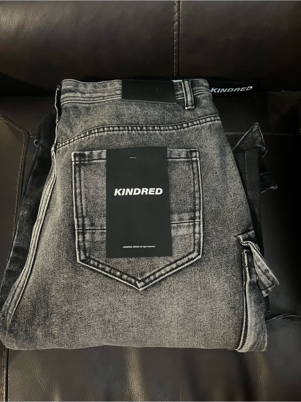Kindred Denim Men’s Cargo Jeans 34x32 Black Gray Acid Wash NWT Baggy Streetwear
